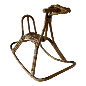 Mid-Century Rattan and Bamboo Rocking Horse Sculpture in the Style of Franco Albini