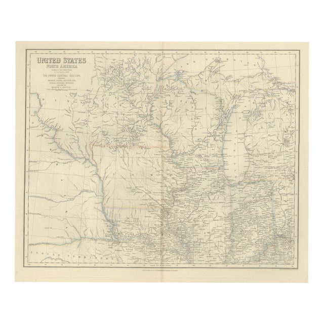 Antique Map of the North Central United States and Lake Michigan, 1860 For Sale