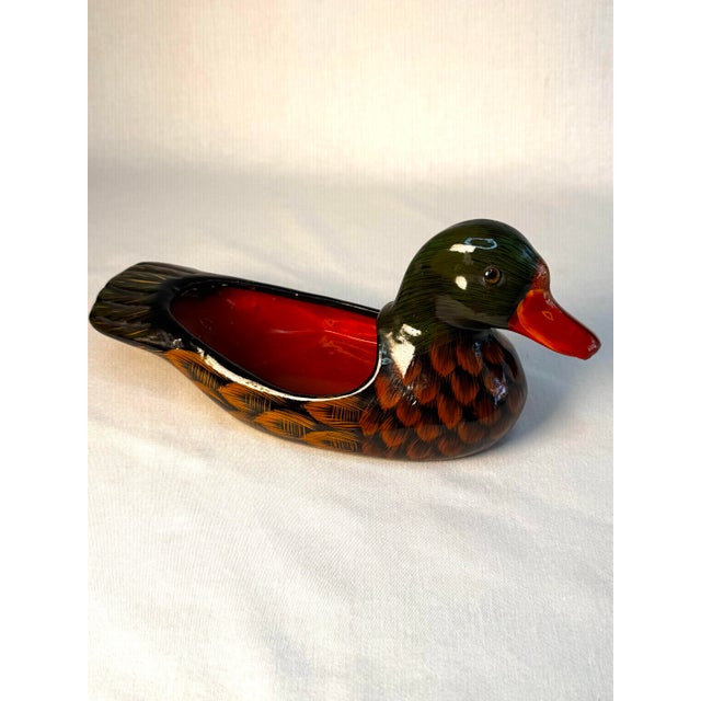 This vintage duck planter features a distinct vintage Mid-Century eclectic Folk-Art style based on its glossy, high-shine...