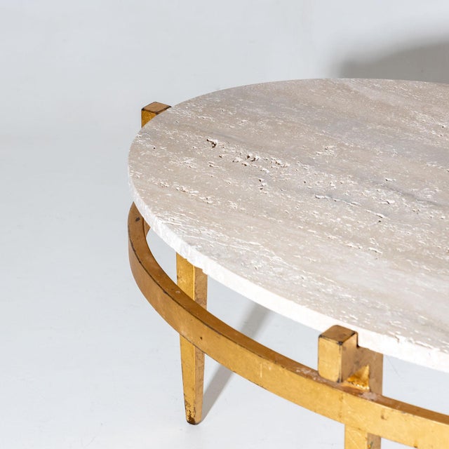 Gold Oval Coffee Tables with Travertine Tops, Italy 1970s For Sale - Image 8 of 9