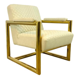 Modern Quilted Cream Leather Club Chair For Sale