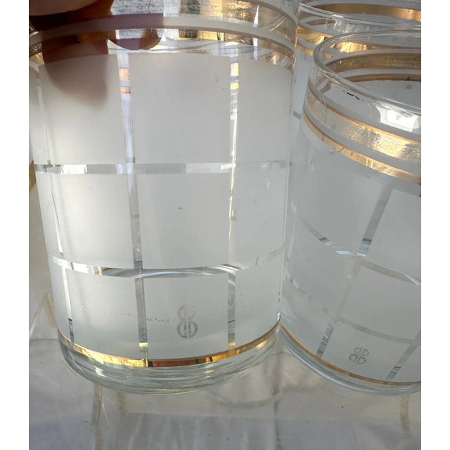 Mid-Century Modern Vintage Culver Frosted Gold Rim Low Ball Glasses-Set of 5 For Sale - Image 3 of 5