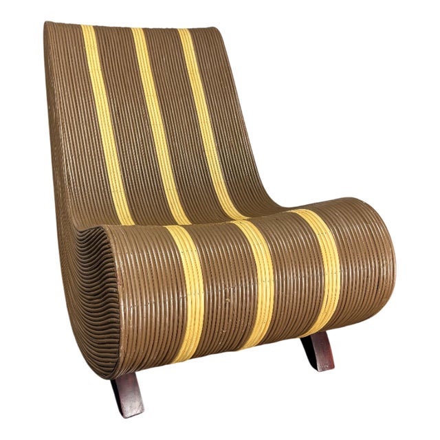 Curvy Wavy Pencil Reed Rattan and Bamboo Lounge Chair, 1970s For Sale