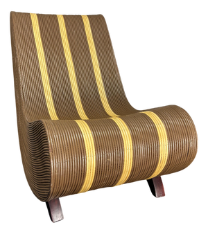 Curvy Wavy Pencil Reed Rattan and Bamboo Lounge Chair, 1970s