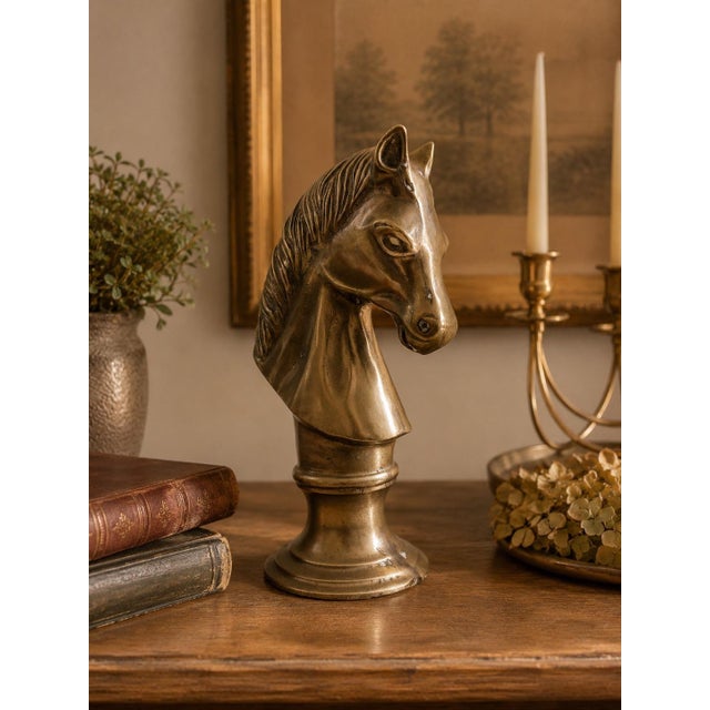 Add timeless equestrian elegance to your home with this vintage solid brass horse head bust. Beautifully sculpted with a...