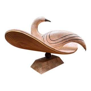 Tessellated Pink Marble Bird on a Nest Sculpture by Maitland Smith 1970 For Sale