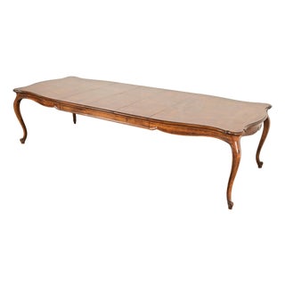 Henredon French Provincial Louis XV Carved Walnut Extension Dining Table With Parquet Top For Sale