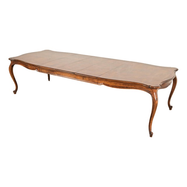 Henredon French Provincial Louis XV Carved Walnut Extension Dining Table With Parquet Top For Sale