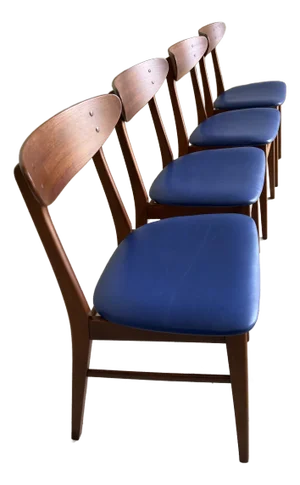 Mid Century Modern Danish Teak Dining Chairs Newly Upholstered - Set of 4