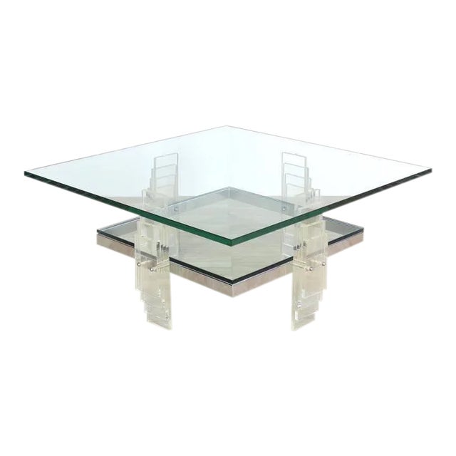 Vintage Mid Century Lucite and Glass Square Coffee Table For Sale - Image 10 of 10