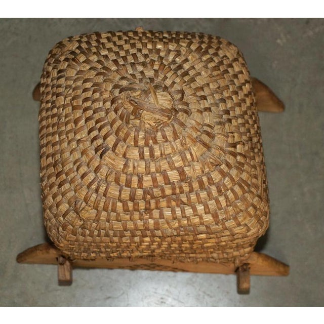 19th Century Antique English Folk Art Woven Bee Skep in Primative Woven & Wooden Stand, 1880 For Sale - Image 5 of 12