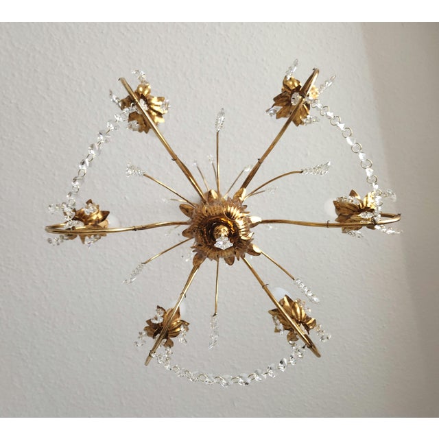 Vintage Hollywood-Regency Gold-Plated Cascade 6-Light Waterfall Chandelier with Crystal Pendants, 1960s For Sale - Image 18 of 18