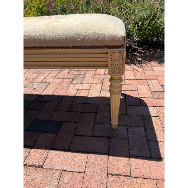 Rectangular Vintage Bench With Tapestry Top For Sale - Image 11 of 12