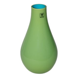 Royal Art Glass Green and Turquoise Flower Vase For Sale