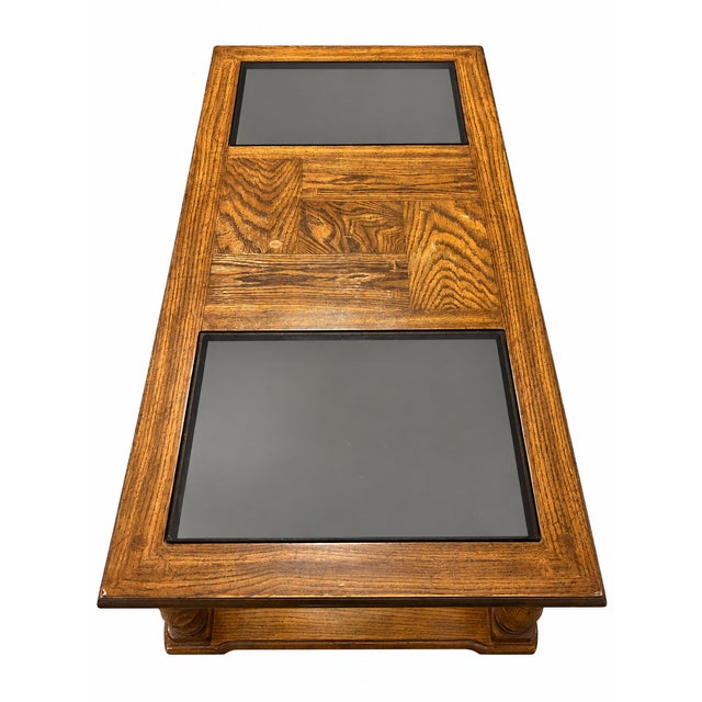 Brown Vintage Mediterranean Revival Parquet-Pattern Wood and Smoked Glass Coffee Table For Sale - Image 8 of 18