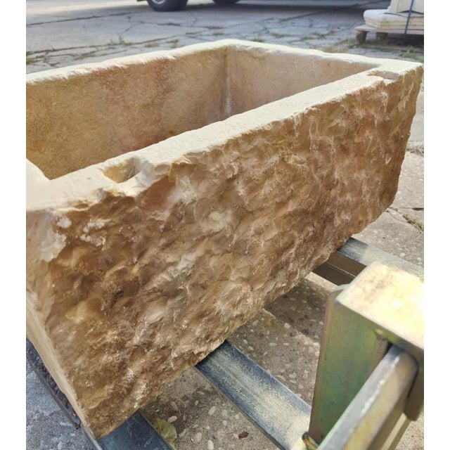 Gold Carved Botticino Marble Sink with Central Red Verona Marble Inlay For Sale - Image 8 of 9