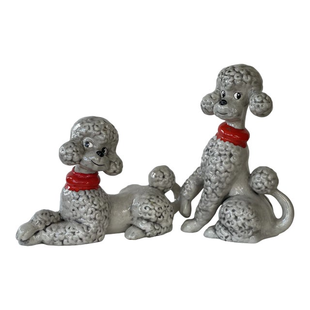 Mid Century Ceramic Poodle Figurines, Set of Two For Sale