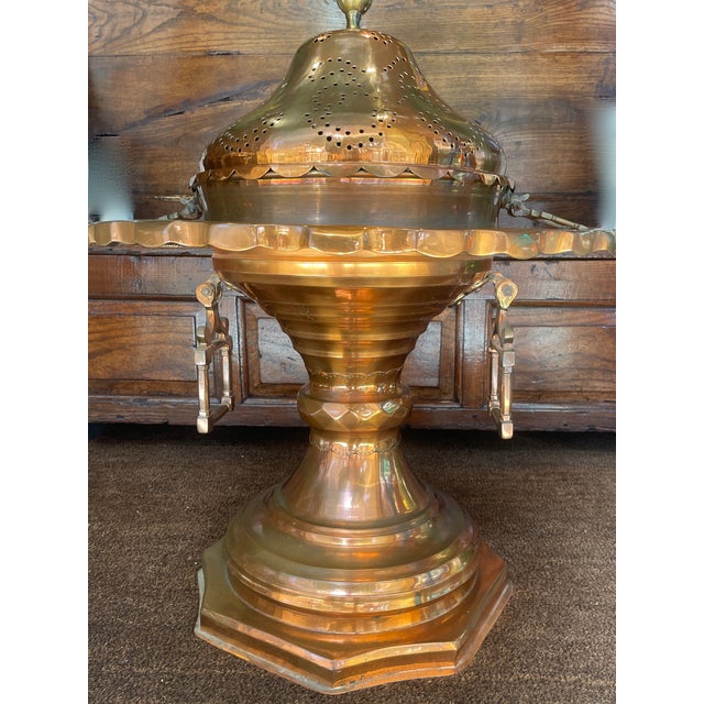 This exceptional mid to late 19th century Ottoman Empire antique copper brazier was designed to hold and contain fire,...