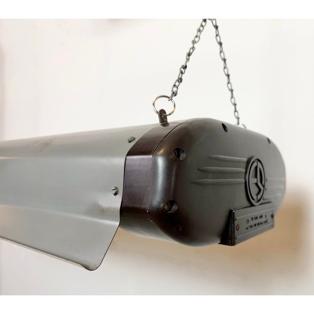 Mid-Century Modern Industrial Grey Hanging Tube Light from Elektrosvit, 1960s For Sale - Image 3 of 18