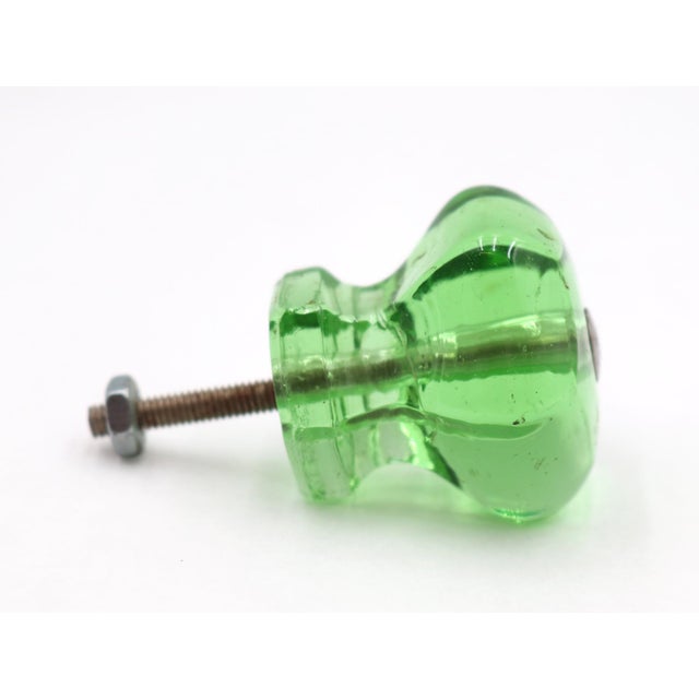 Traditional Vintage 1.375 In. Hexagon Green Glass Cabinet Knob For Sale - Image 3 of 4