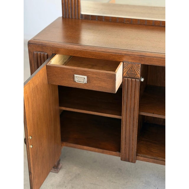 1940s Art Deco Oak Cabinet With Arched Mirror For Sale - Image 4 of 12