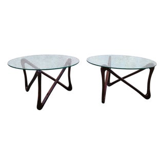 20th Century Coffee Tables in Wood and Glass, Set of 2 For Sale