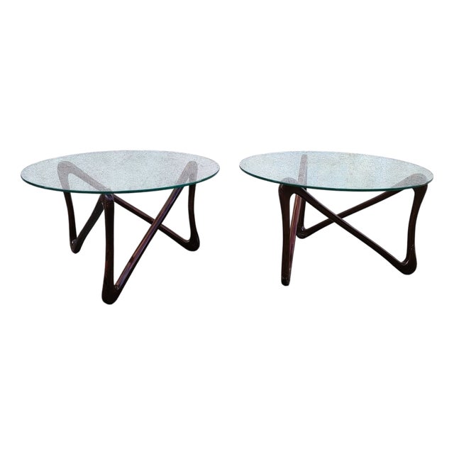 20th Century Coffee Tables in Wood and Glass, Set of 2 For Sale