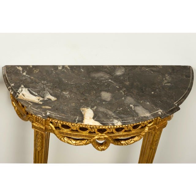 Late 18th Century Pair of 18th Century French Louis XVI Giltwood Demilune Tables For Sale - Image 5 of 18