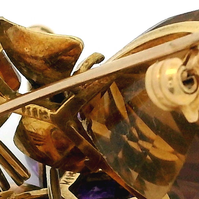 1950s Mid-Century 18k Gold Amethyst, Citrine and Turquoise Cat Brooch Pair For Sale - Image 9 of 12