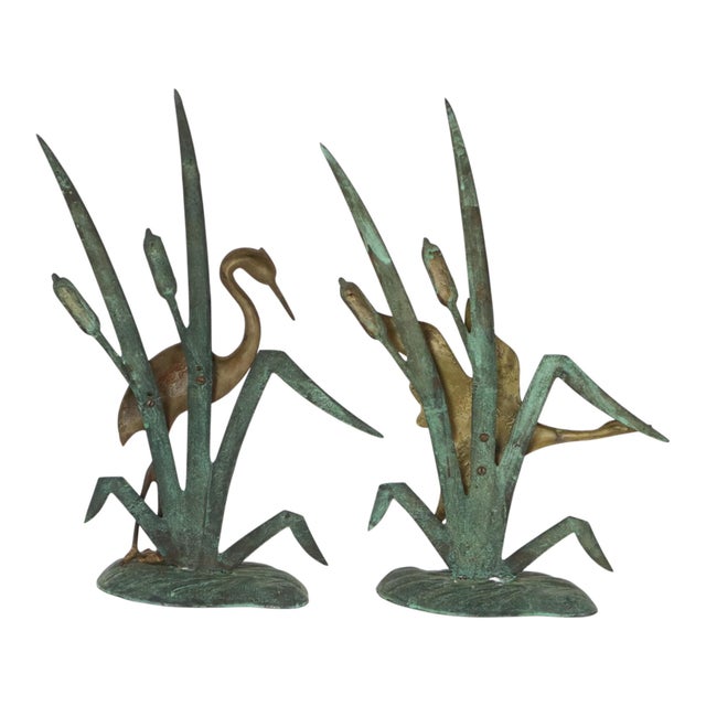 Mid-Century Modern Mid-Century Heron and Duck Figurines in Brass and Green Metal, 1950s, Set of 2 For Sale - Image 3 of 14