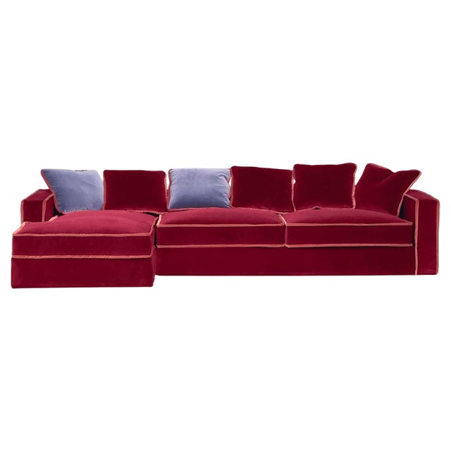 Rafaella Chaise Sofa in Red and Rusty Velvet from Biosofa For Sale