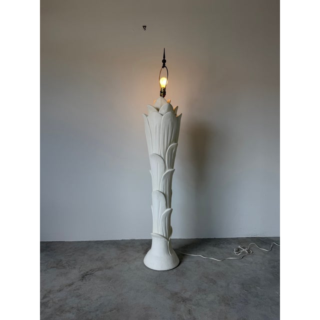 1980's Vintage Palm Beach-Style Sculptural Palm Leaf Plaster Floor Lamp For Sale - Image 4 of 13