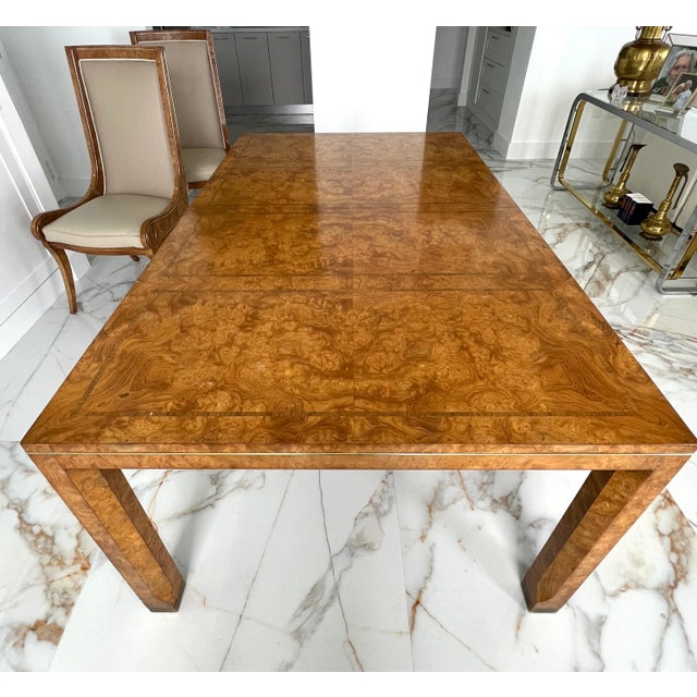 1970s Mastercraft Mid-Century Hollywood Regency Burl Wood & Brass Dining Table For Sale - Image 5 of 11