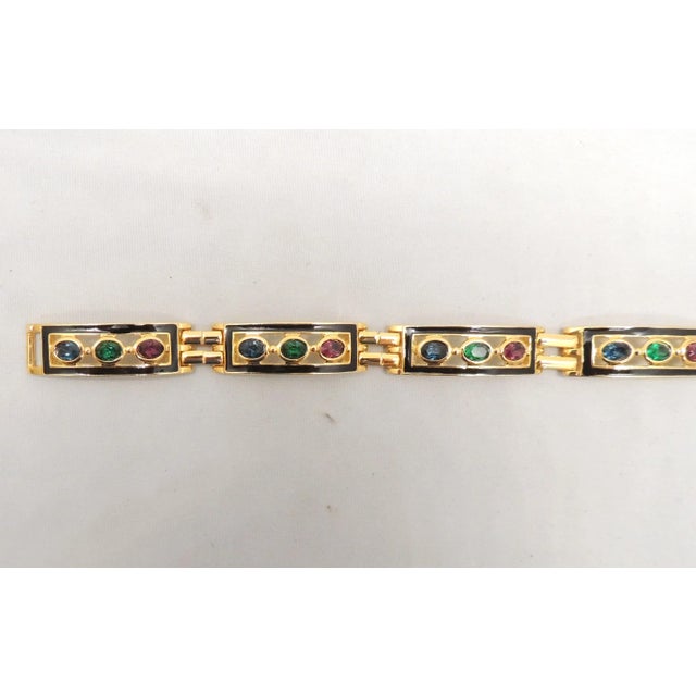 Vintage 1980s Signed Bijoux Cascio Italy Enamel & Rhinestone Bracelet For Sale In Philadelphia - Image 6 of 6
