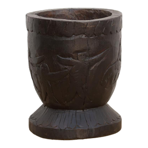 Antique Indian Ukhali Carved Wood Pot