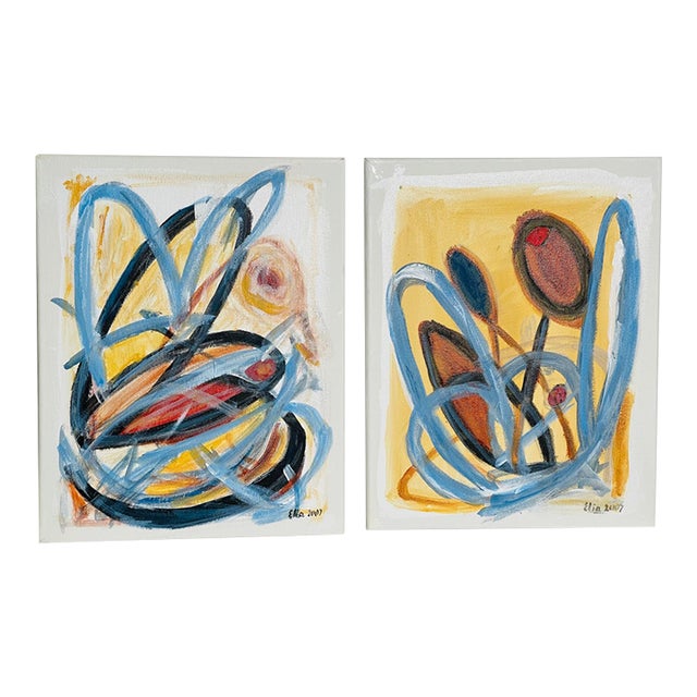 Abstract Contemporary Dyptich on Canvas by Elia For Sale
