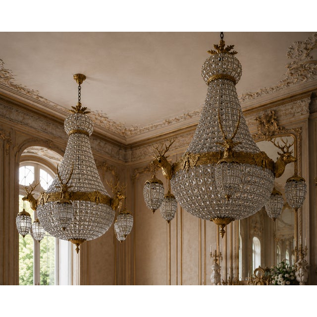 1960 French Louis XVI Gold Bronze Chandeliers - Pair For Sale - Image 11 of 18