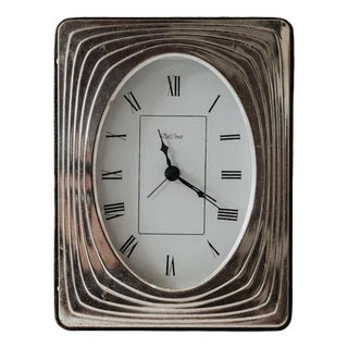 Vintage Silver Plated Desk Clock with Rectangular Case with Oval Clock Face by Del Conte Italy, 1960s For Sale