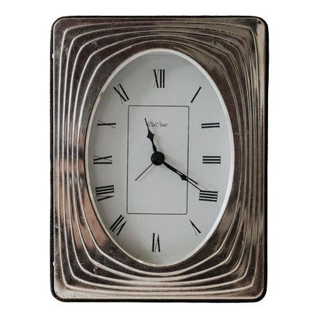 Vintage Silver Plated Desk Clock with Rectangular Case with Oval Clock Face by Del Conte Italy, 1960s For Sale