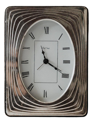Vintage Silver Plated Desk Clock with Rectangular Case with Oval Clock Face by Del Conte Italy, 1960s