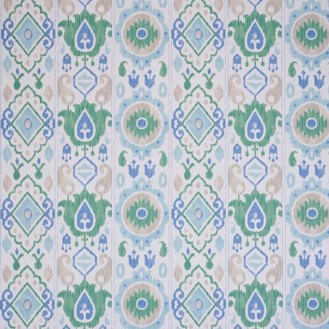 Schumacher Elizia Wallpaper in Green & Blue For Sale