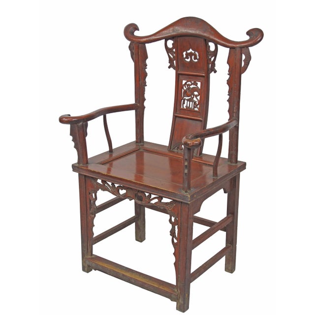 1920s Antique Chinese Red Armchairs With Detailed Carving - a Pair For Sale - Image 5 of 10
