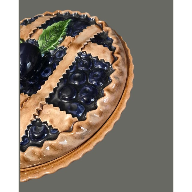 Contemporary Vintage Sanor Portuguese Ceramic Blueberry Pie Keeper "Trompe L'oeil" For Sale - Image 3 of 10