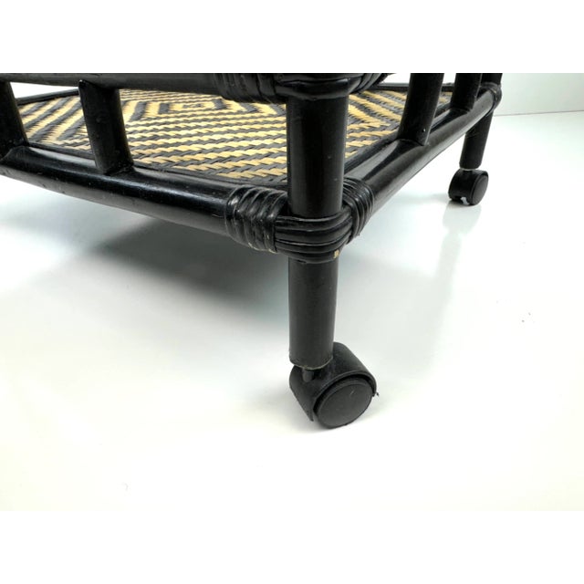 1960s 1960s Vintage Mid-Century Modern Black Woven Rattan Bar Cart For Sale - Image 5 of 12