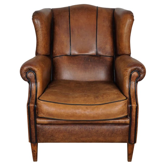 Vintage Dutch Club Chair in Cognac Colored Leather For Sale