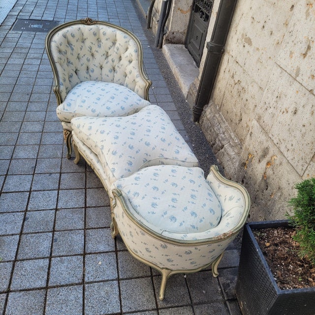 Beige Chaise Lounge in Carved and Polychromed Wood, Set of 3 For Sale - Image 8 of 18