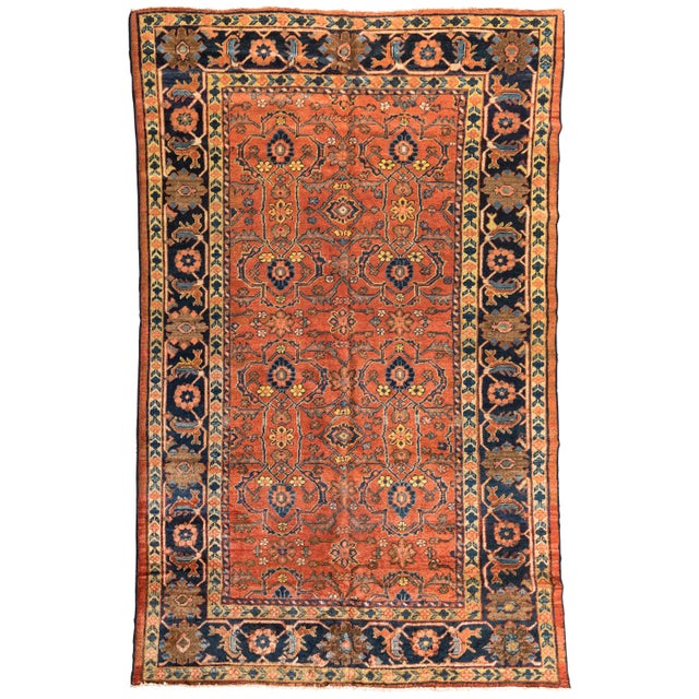 Early 20th Century Early 20th Century Persian Rust and Navy Blue Mahal Ziegler Rug For Sale - Image 5 of 8