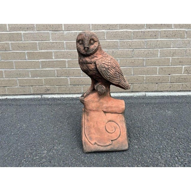 English Owl Garden Ornament in Aged Terracotta For Sale - Image 16 of 18