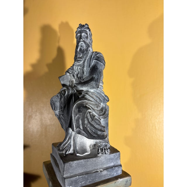 Grand Tour Italian Grand Tour Style Statue of Moses Figure After Michelangelo on the Classical Pedestal With Intaglios For Sale - Image 3 of 10