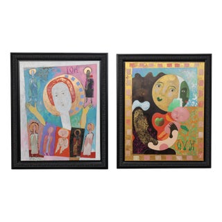 Wouter Stips, Figurative Diptychs, 2000s, Acrylic on Canvases, Framed, Set of 2 For Sale